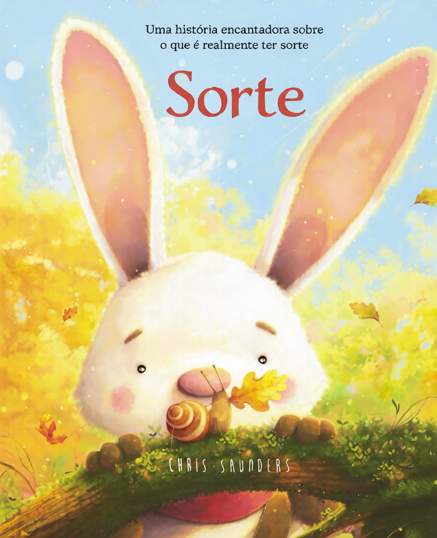Livro infantil Sorte, de Chris Saunders, capa com coelho e flores