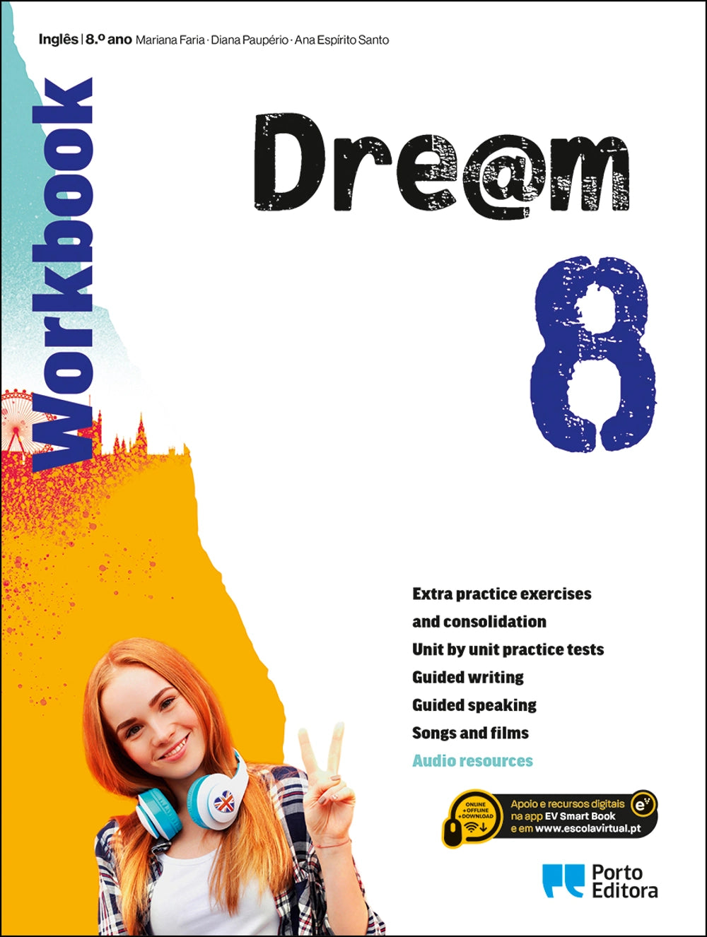 Caderno de atividades de Inglês, capa “Dream 8” com exercícios e testes guiados