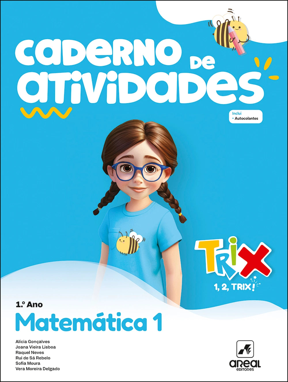 Caderno de atividades de Matemática 1.º ano TRIX, capa com menina ilustrada.