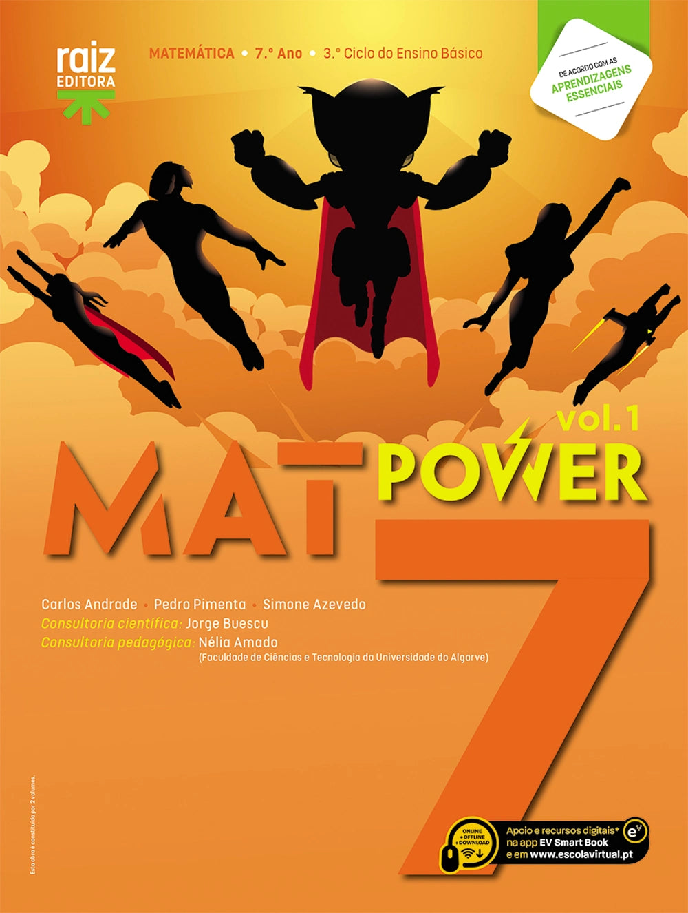 Manual escolar MatPower 7 de Matemática, 7.º ano, capa com figuras a voar