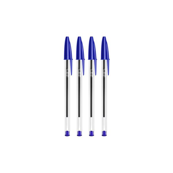 Pack de 4 esferográficas BIC Cristal, ponta 1 mm, corpo transparente e tampa azul