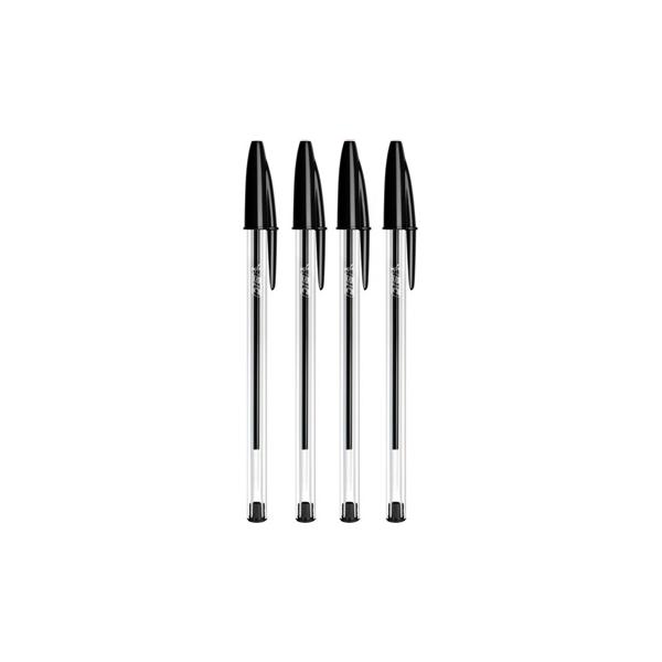 Pack de 4 esferográficas BIC Cristal, corpo transparente e ponta preta, 1 mm