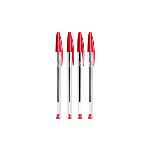 Pack de 4 esferográficas BIC Cristal, corpo transparente, ponta 1 mm vermelha