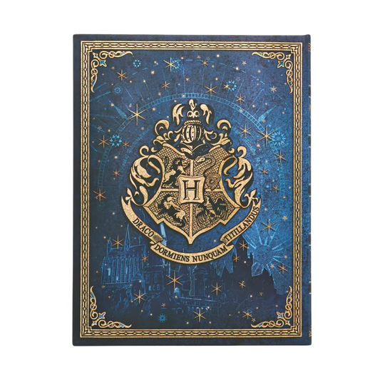 Agenda 2027 com capa azul-escura e brasão central com letras “H”, estrelas e detalhes dourados.