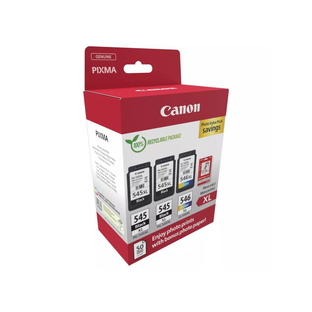 Pack Tinteiros Canon 545XLx2/546XL Preto/Cor+Papel 8286B015
