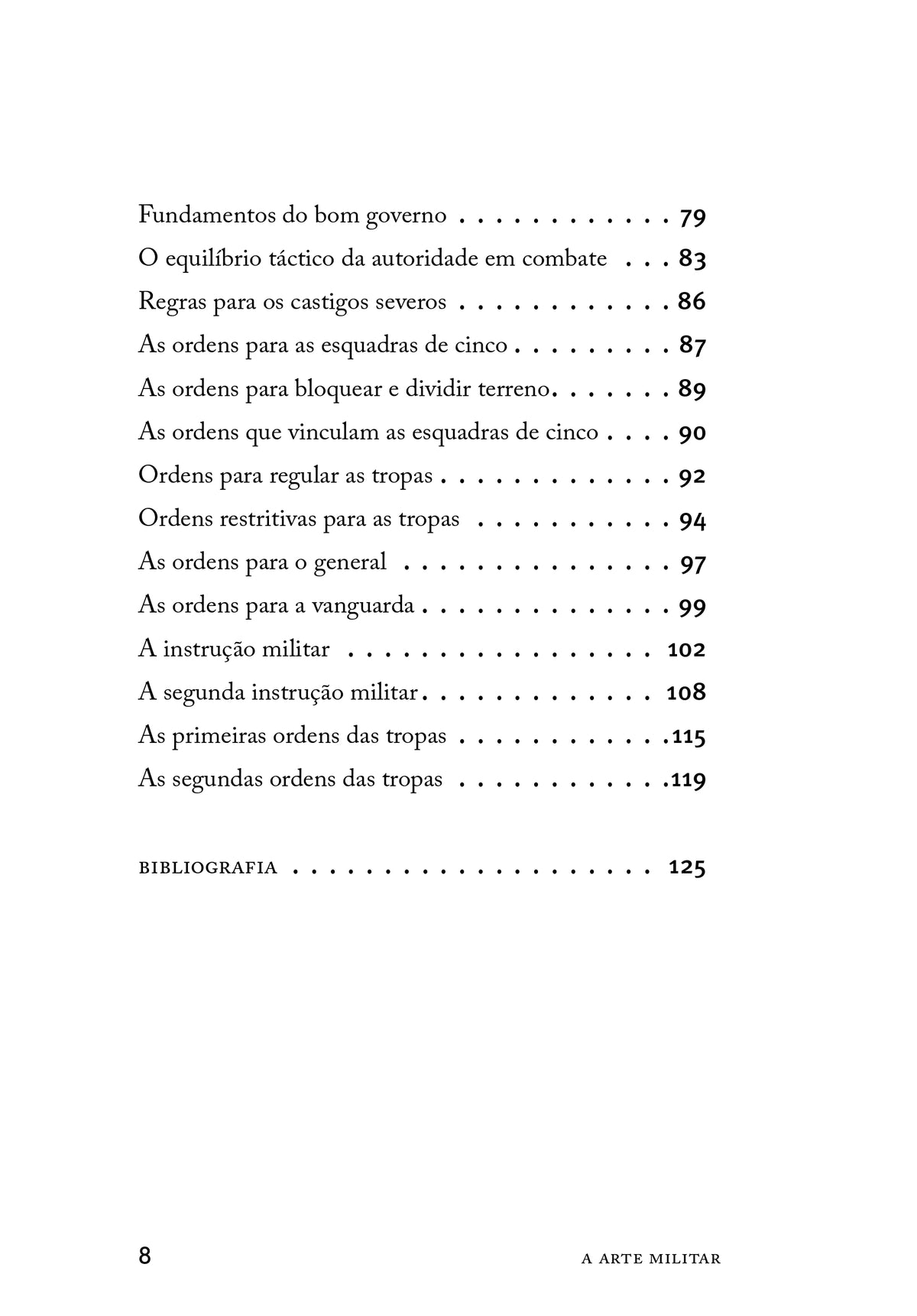 Livro, página de conteúdo com lista de secções e paginação no rodapé