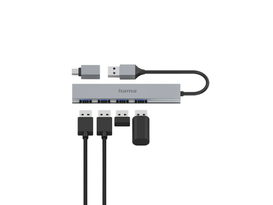 Hama USB Hub, 4 Ports, 5 Gbps, +USB-C