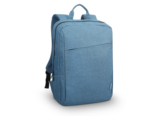 Mochila casual azul com bolso frontal, alça de ombro e fecho lateral
