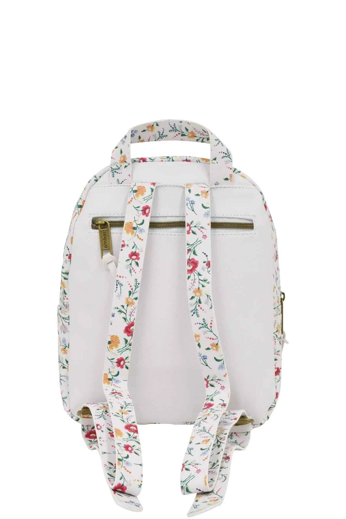 Mini Mochila PU Lusa White Flowers