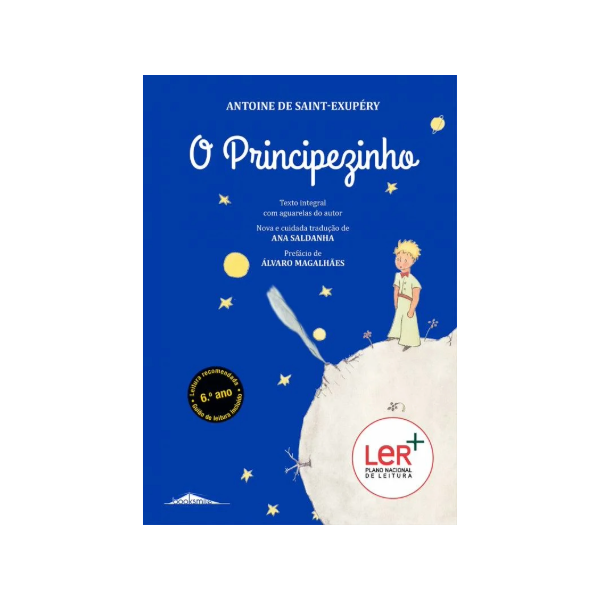 Capa clássica do livro O Principezinho com a ilustração do pequeno príncipe no seu asteroide - trade by cda