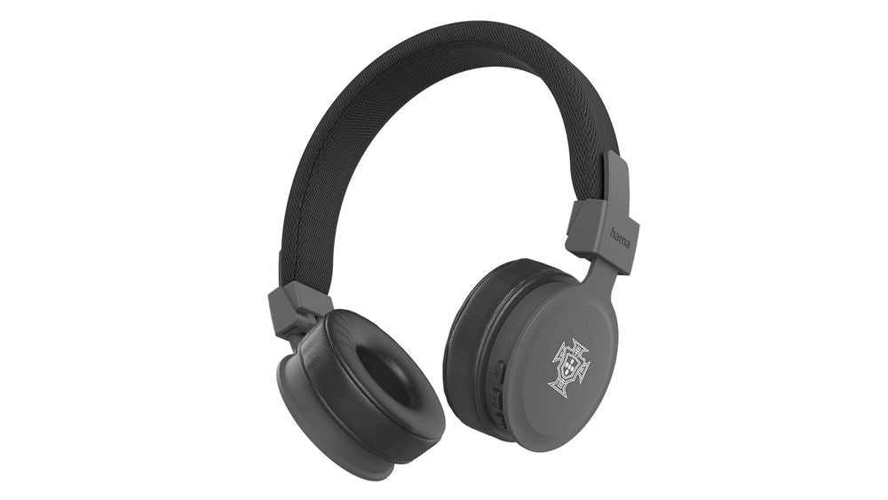 Auscultadores Bluetooth de haste Hama Freedom Lit III pretos com acabamentos premium e o logótipo oficial da Federação Portuguesa de Futebol estampado na lateral, sobre fundo branco.