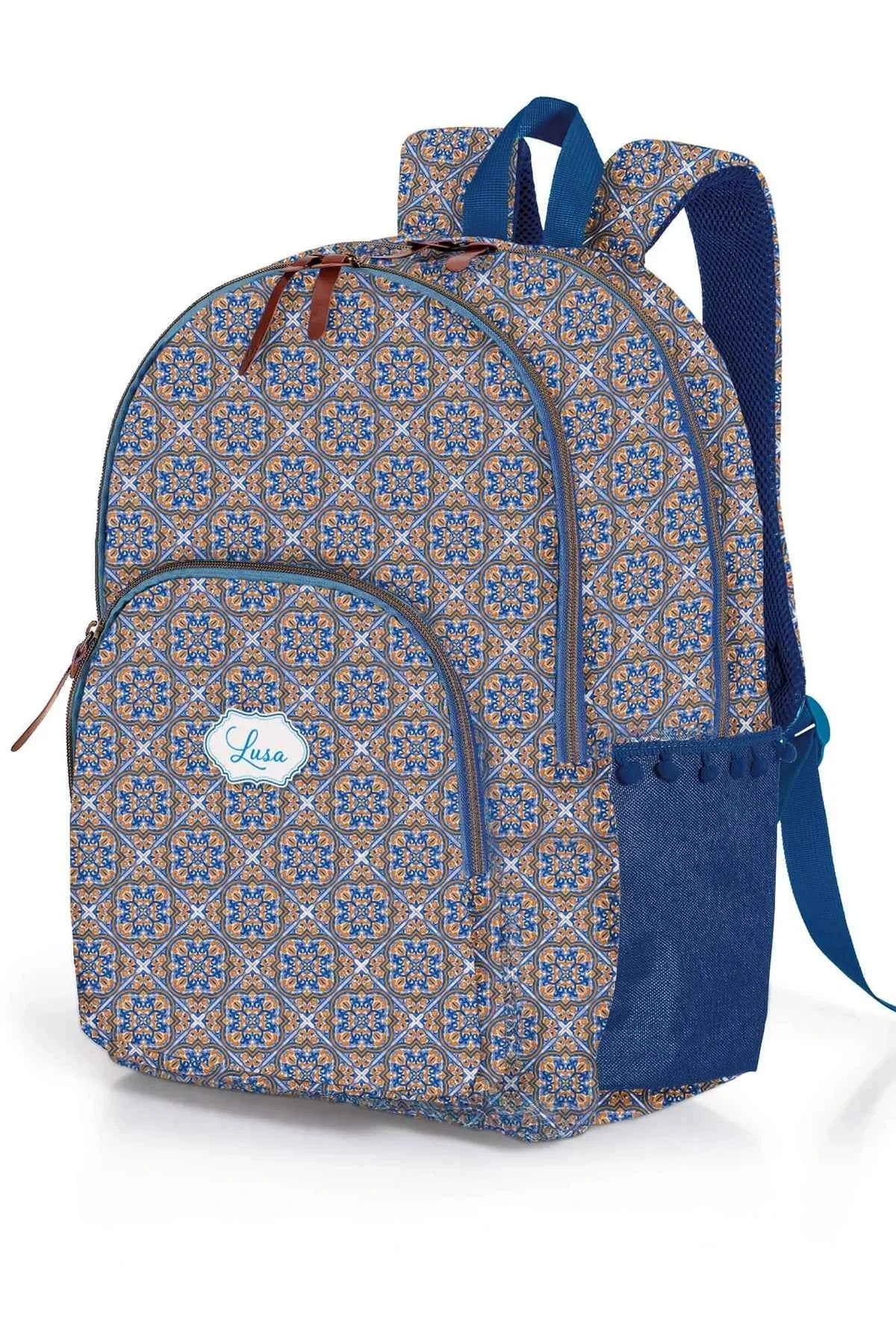 Mochila Escolar Ambar Lusa Tile 3 Fechos