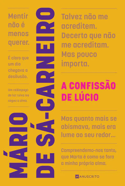 Capa do livro A Confissão de Lúcio de Mário de Sá-Carneiro, publicado pela Editora Manuscrito na coleção Clássicos para Ler numa Noite, sobre fundo branco.