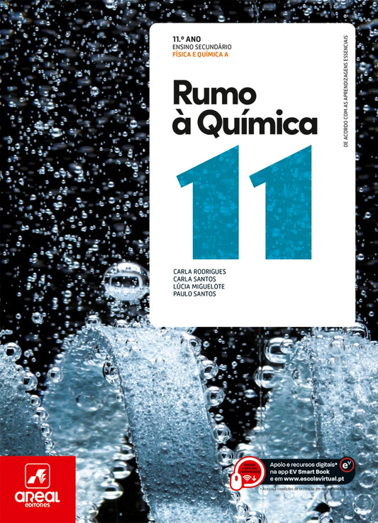 Manual escolar Rumo à Química 11.º ano, capa branca com título azul