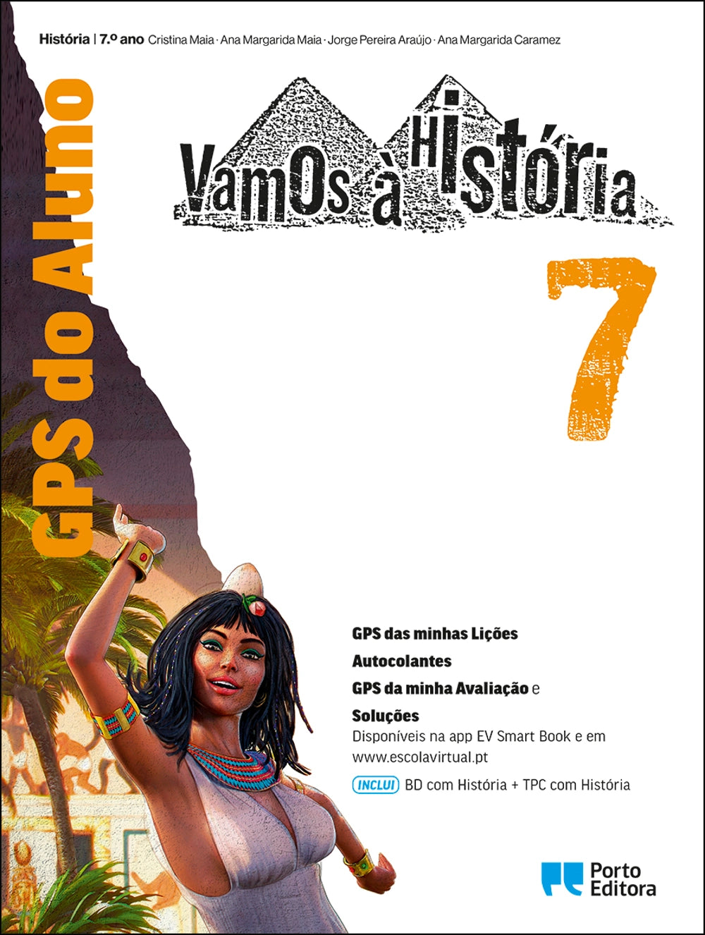 Capa do livro Vamos à História 7, com ilustração de jovem e texto do GPS do Aluno.