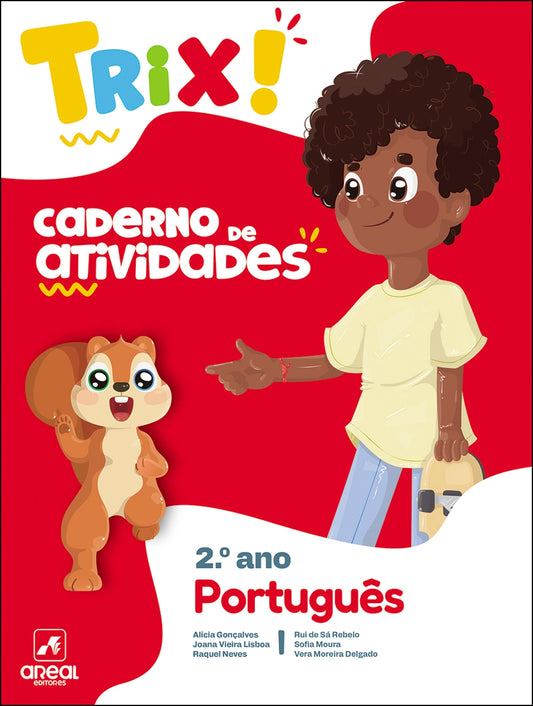Caderno de atividades TRIX Português 2.º ano, capa com menina e esquilo
