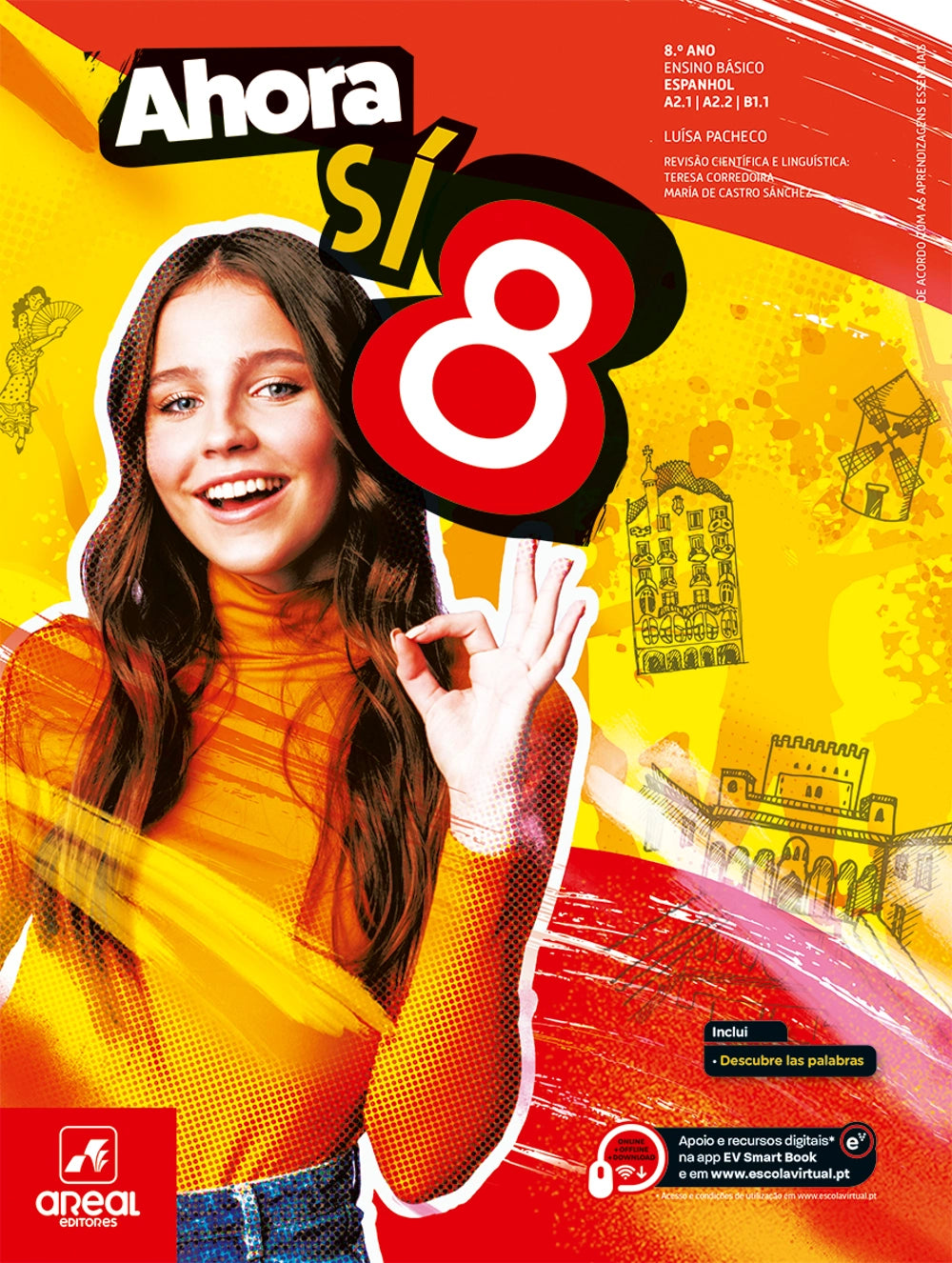 Livro de espanhol Ahora Sí 8, capa com ilustração de estudante e fundo amarelo