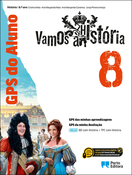Capa de livro escolar com personagens históricas e número 8 em destaque