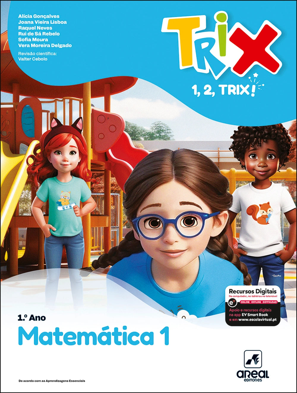 Capa do manual escolar TRIX Matemática 1.º ano com crianças ilustradas.