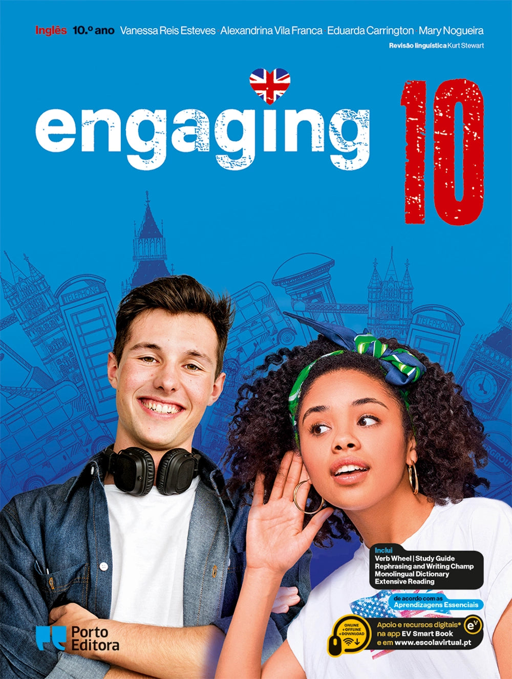 Manual escolar de inglês Engaging, capa azul com bandeira britânica e número 10