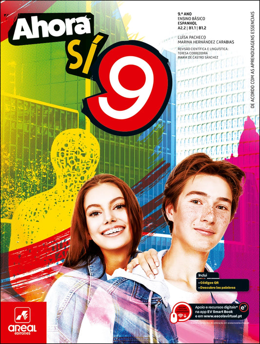 Manual de Espanhol Agora Sí 9.º ano, capa com dois jovens e o número 9.