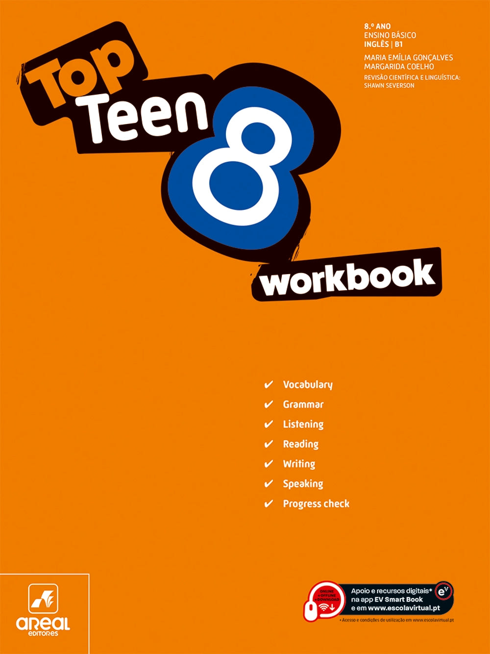 Caderno de exercícios de Inglês Top Teen 8, capa laranja da Areal Editores