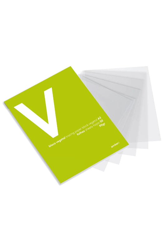 Bloco de papel vegetal Âmbar School com capa verde e folhas brancas, 50 folhas