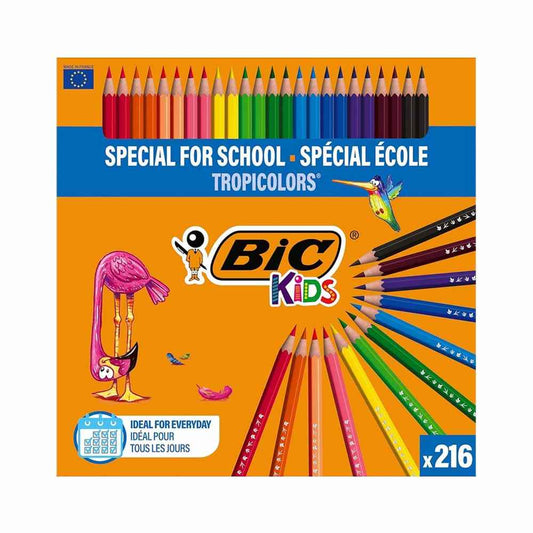 Lápis de Cor Bic Kids Tropicolors Caixa Escolar 216 Unidades