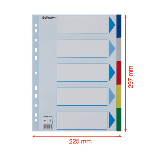 Separadores A4 Polipropileno Esselte (5 Pestanas) - Cores Sortidas