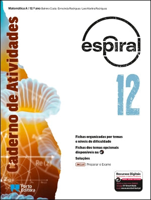 Caderno de atividades espiral com capa azul e número 12, Matemática A