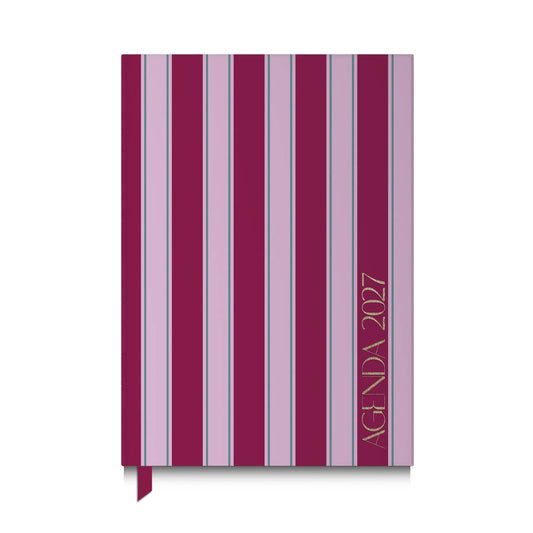 Agenda Creative 2027 - capa Bordeaux com padrão de riscas