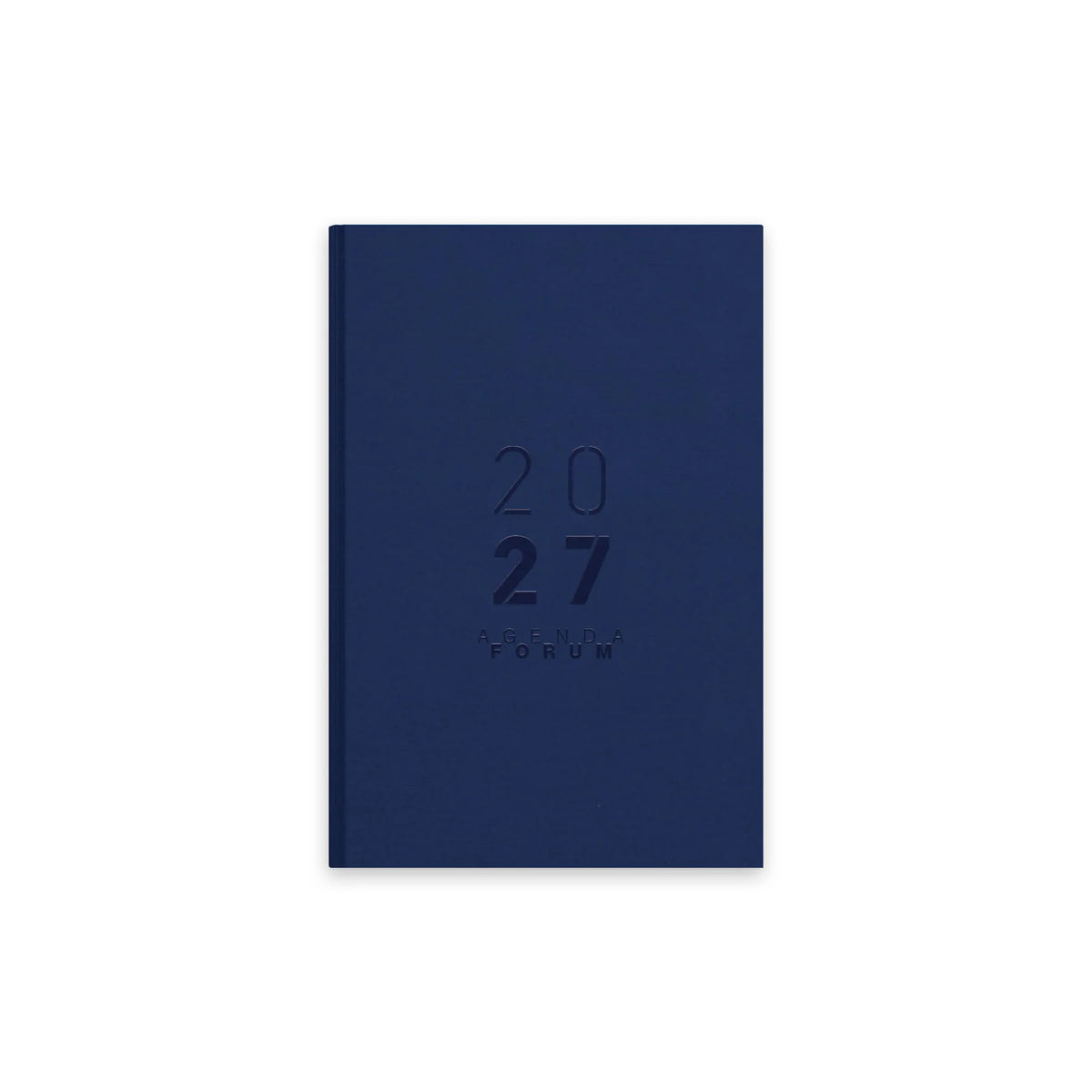 Agenda 2027 azul-escura, capa lisa com gravação 20 27 e texto Forum.