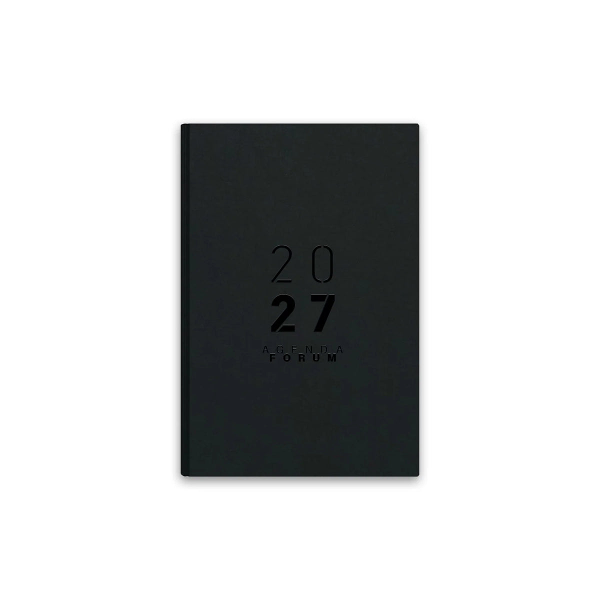 Agenda 2027 preta, capa lisa com gravação 20 27 e texto Forum.