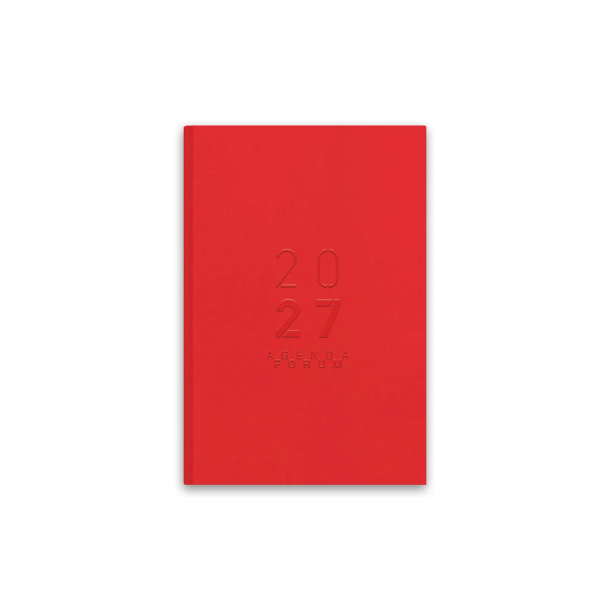 Agenda 2027 vermelha, capa lisa com gravação 20 27 e texto Forum.