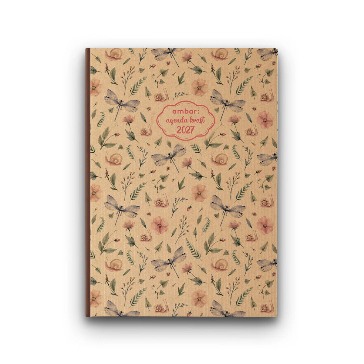 Agenda Graphic Kraft 2027 - capa com libélulas e motivos botânicos