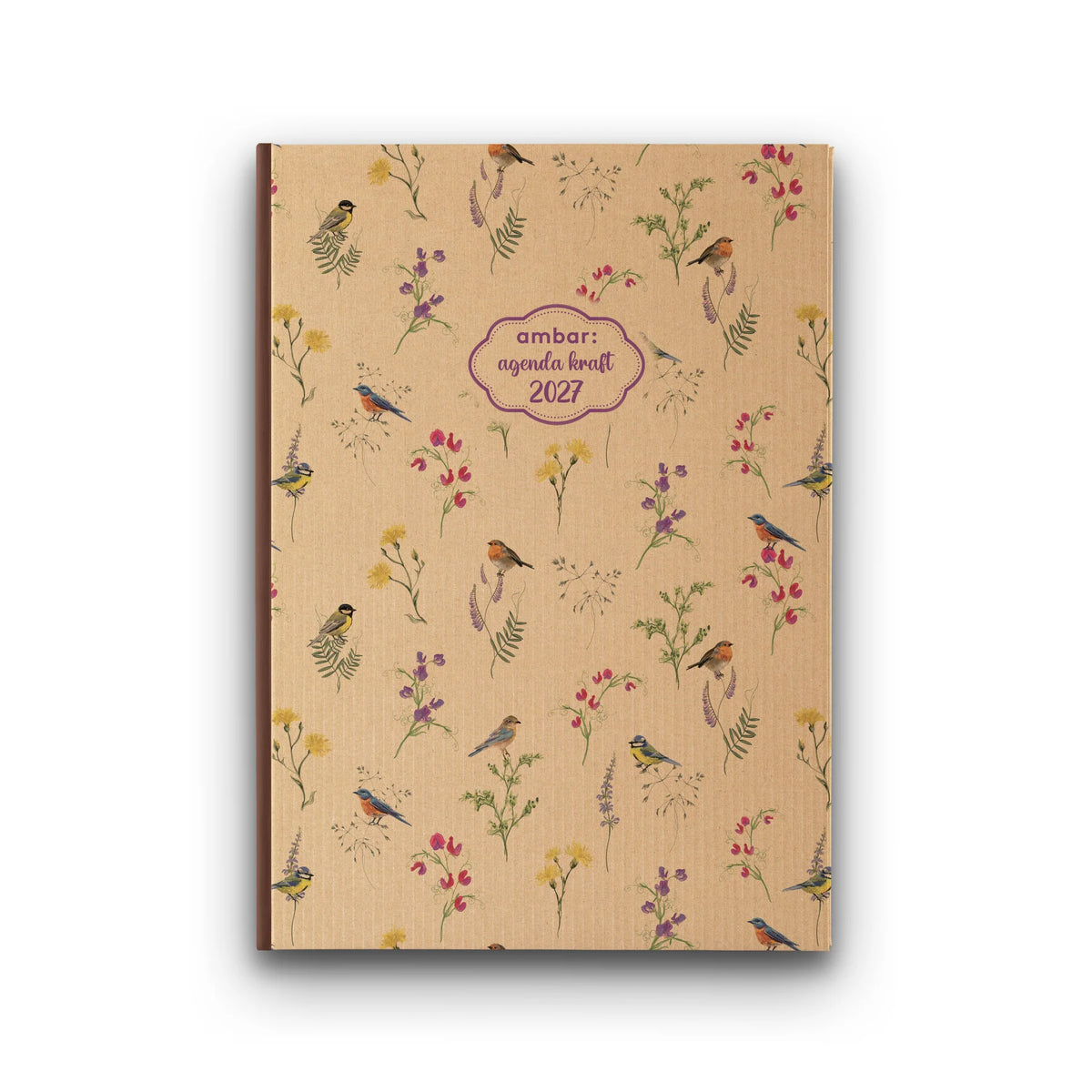 Agenda Graphic Kraft 2027 - capa com aves e pequenos motivos botânicos