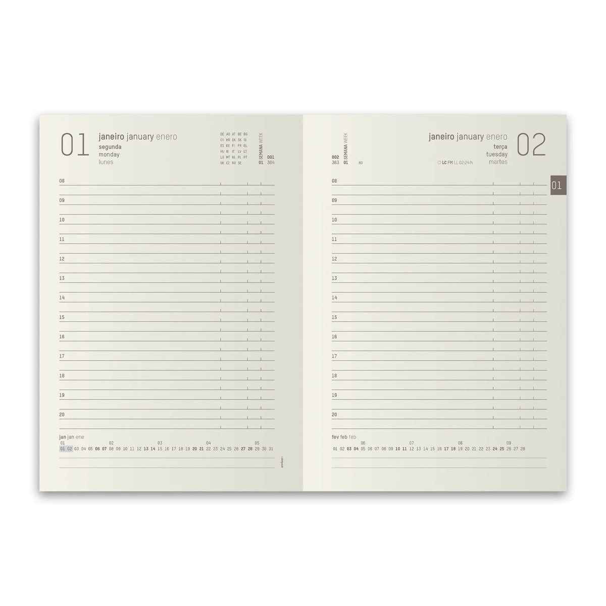 Agenda Graphic Kraft 2027 - interior ilustrativo com vista diária