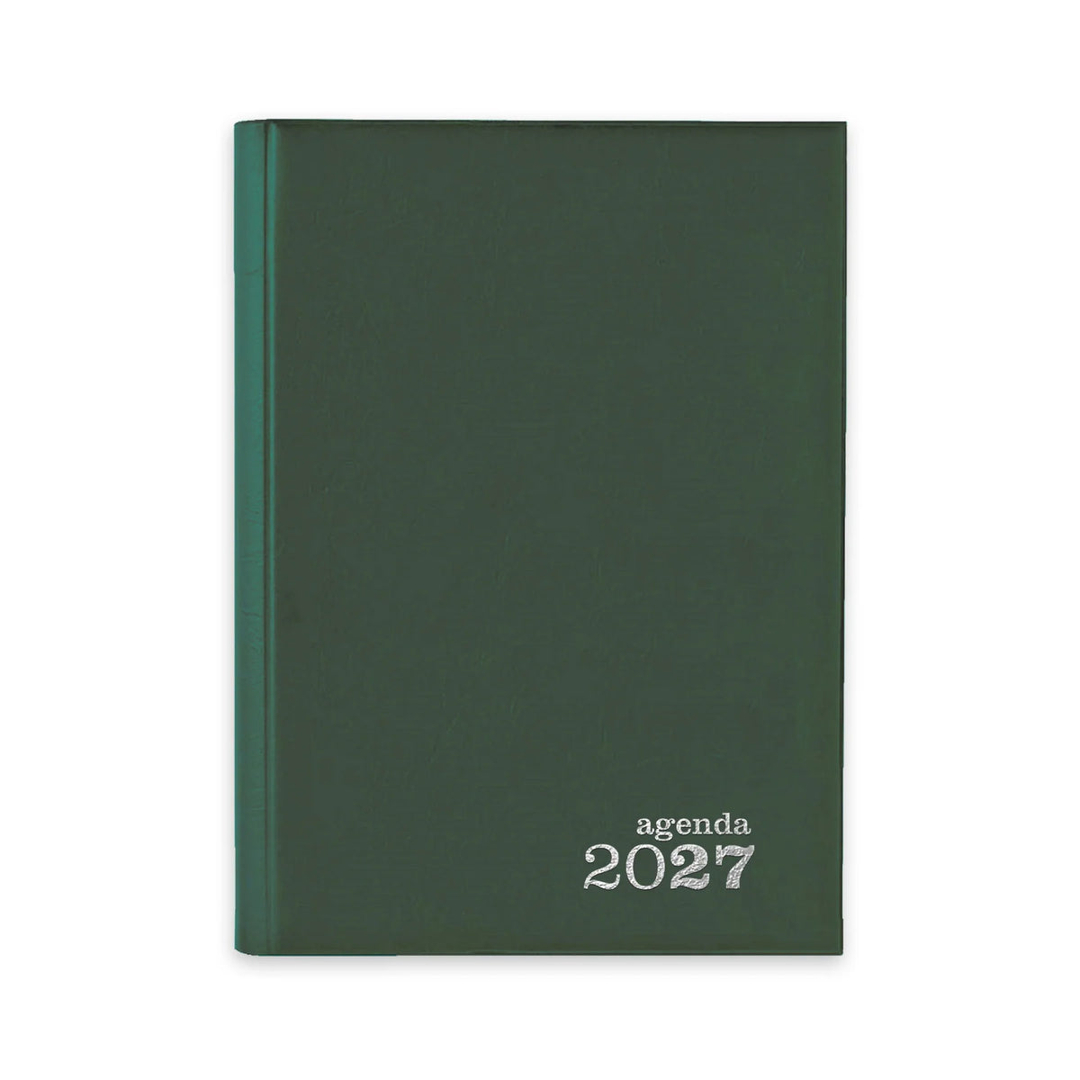 Agenda 2027 clássica com capa verde escura e "agenda 2027" na parte frontal.