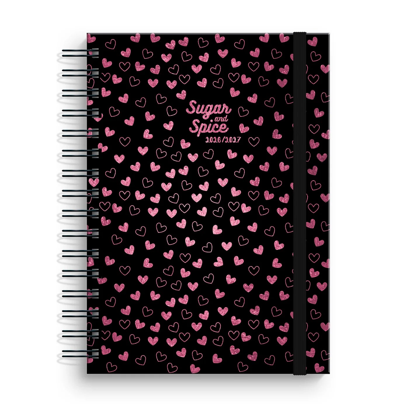Capa dura de agenda escolar A5 da linha Sugar&Spice Moonflower, com grafismos florais e astrológicos estilizados num contraste de cores vibrantes e atrevidas.