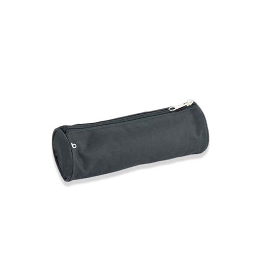Bolsa porta-lápis cilíndrica cinzenta com fecho éclair e presilha metálica