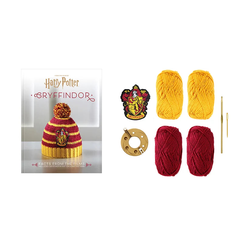 Kit de croché para gorro da Gryffindor com lãs, emblema, agulhas e acessórios