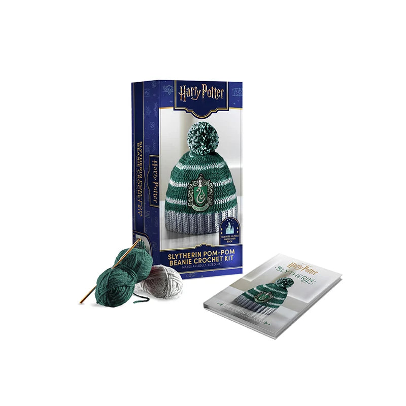 Kit de croché Harry Potter para gorro verde e cinzento com pompom da Slytherin