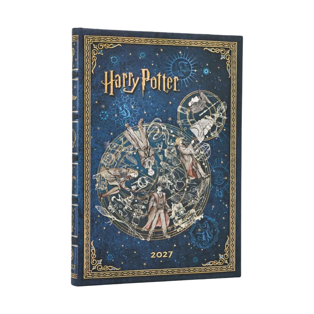 Agenda 2027 Harry Potter: capa azul-escura com ilustração circular e 2027