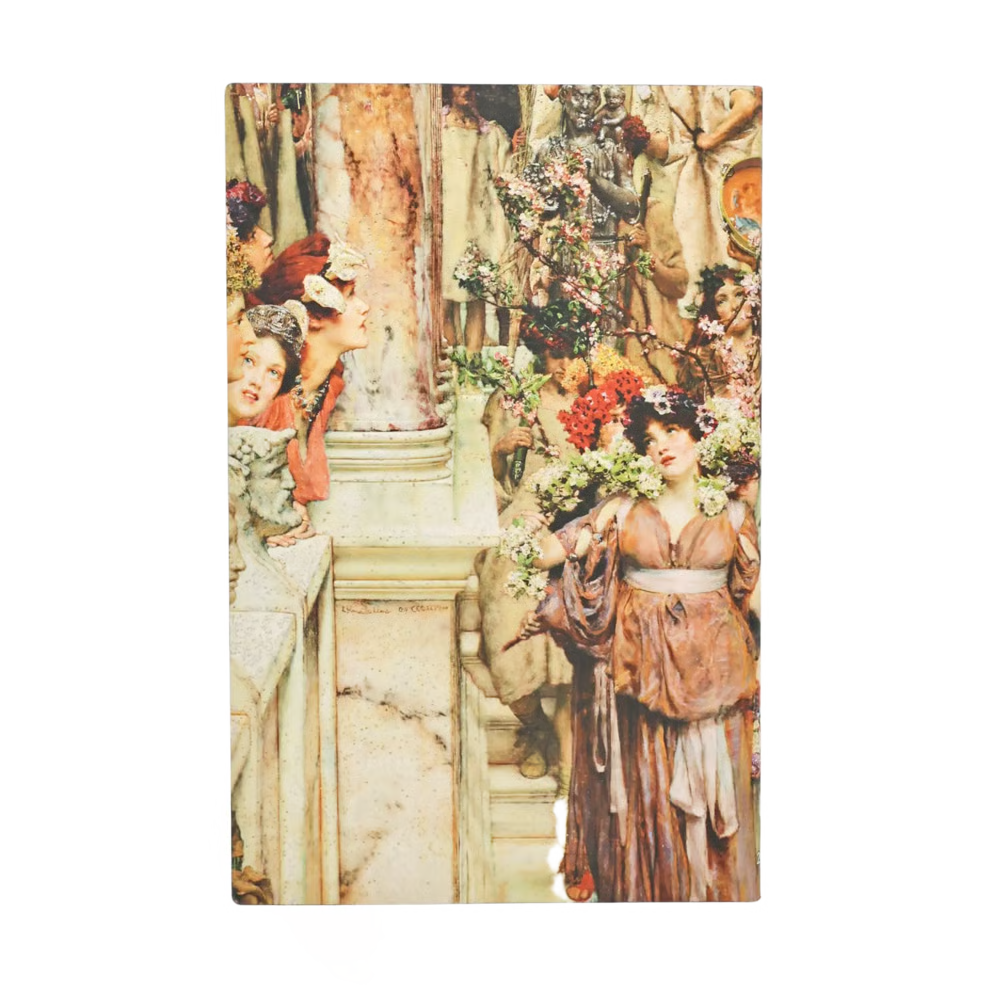 Agenda maxi 2027 com capa ilustrada em colagem, figuras e flores, vista lateral