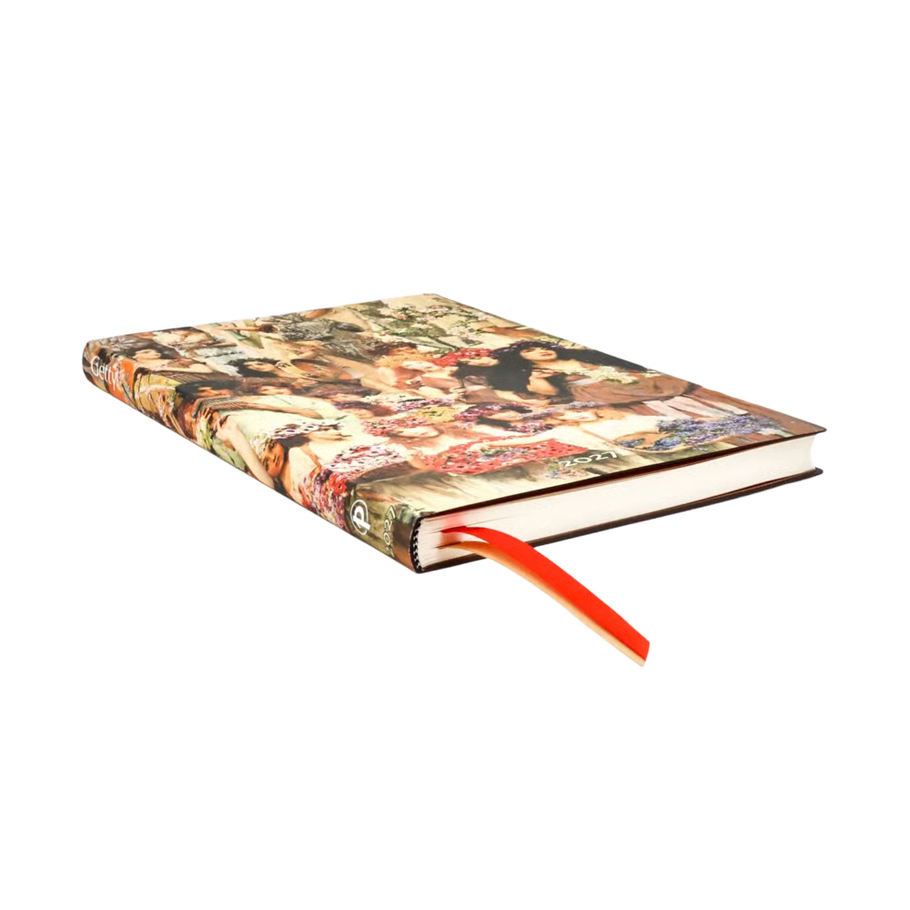 Agenda maxi 2027 fechada com capa ilustrada e marcador vermelho