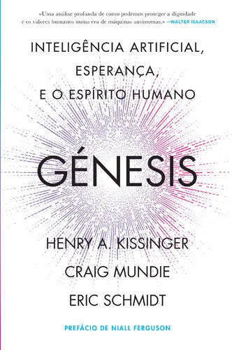 Capa do livro Génesis de Henry Kissinger, na sua edição em português publicada pela editora Dom Quixote, apresentada sobre um fundo branco impecável.