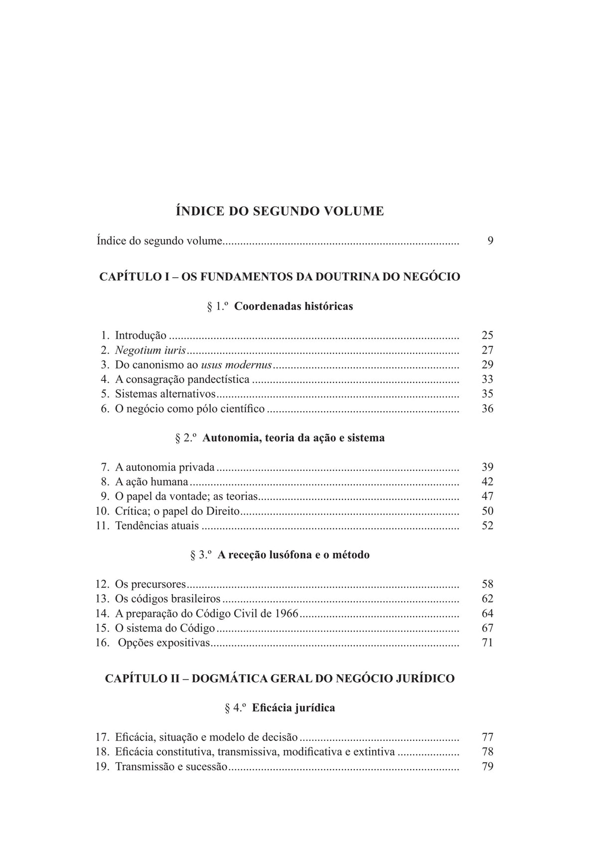 Página do índice: fundamentos da doutrina do negócio jurídico, volume II