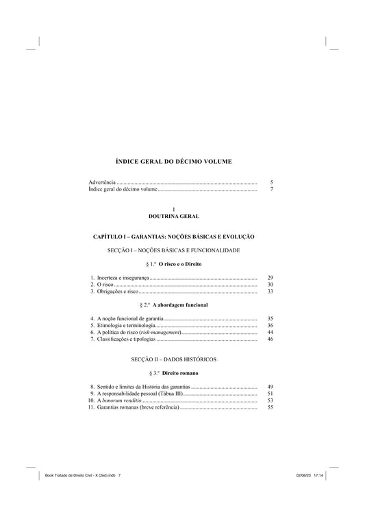Página do índice do livro, com títulos e números de páginas do conteúdo.