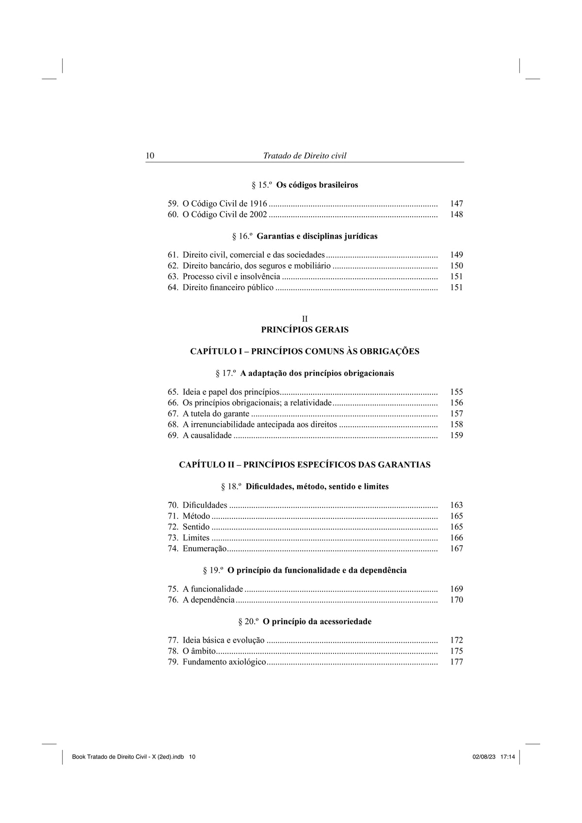 Página do sumário do livro, listando capítulos e subsecções com numeração.
