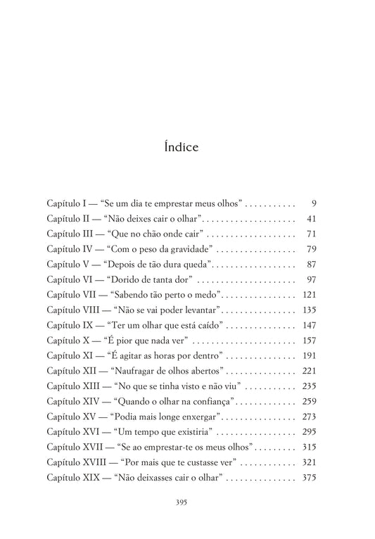 Livro O Manual dos Afetos: página com o título «Índice» e lista de capítulos.